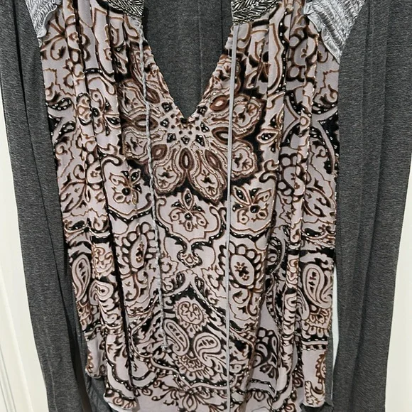 Hale Bob Tunic With Metallic & Clear Beading, V Neck with Ties, Small - Picture 3 of 5